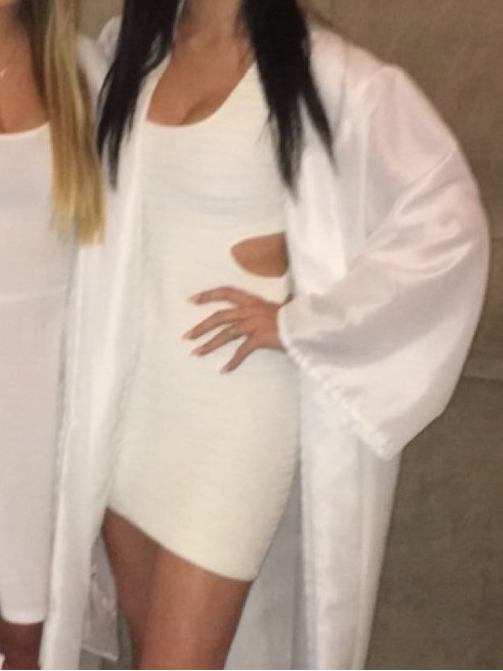 BEBE Cream White Textured Cutout Bodycon Mini Dress